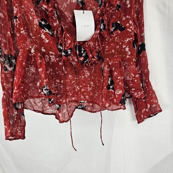 IRO Venecia Top M 38 Women's Casual Summer Printed Long Sleeves Ruffle Size 6 - Picture 4 of 9